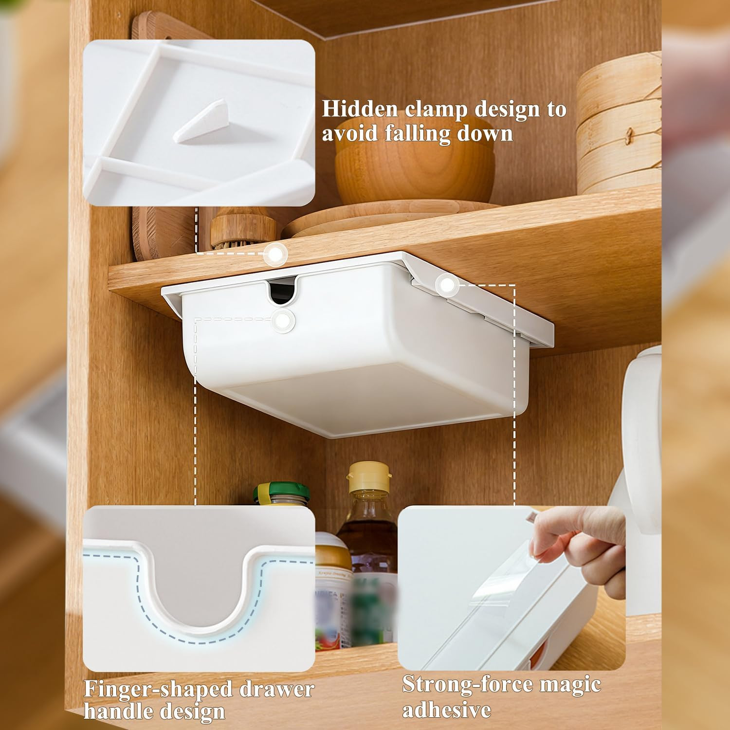 2 Pack Self-Adhesive Under Desk Drawer Organizer for Home Office Storage