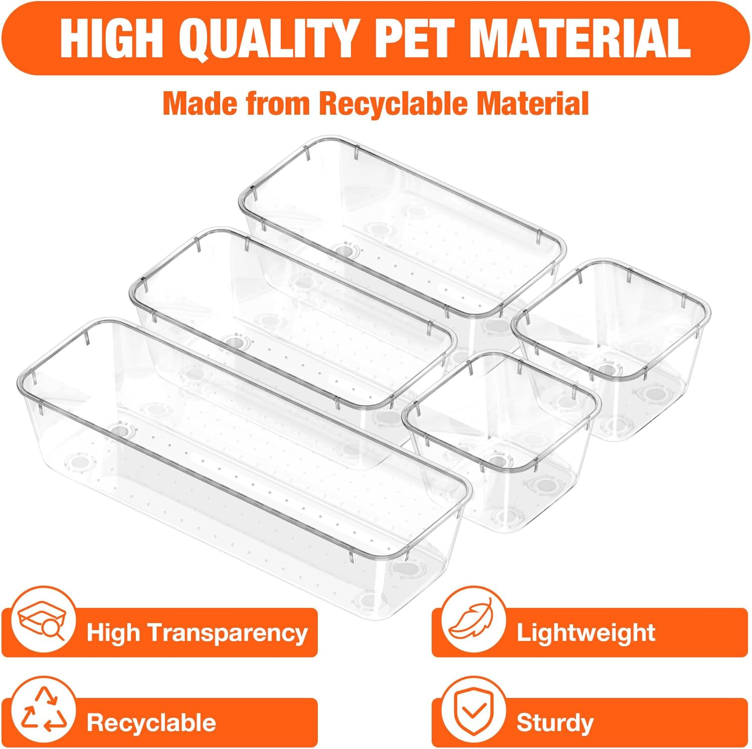 Valuemax 9-Piece Clear Plastic Drawer Organizer Set with Non-Slip Pads