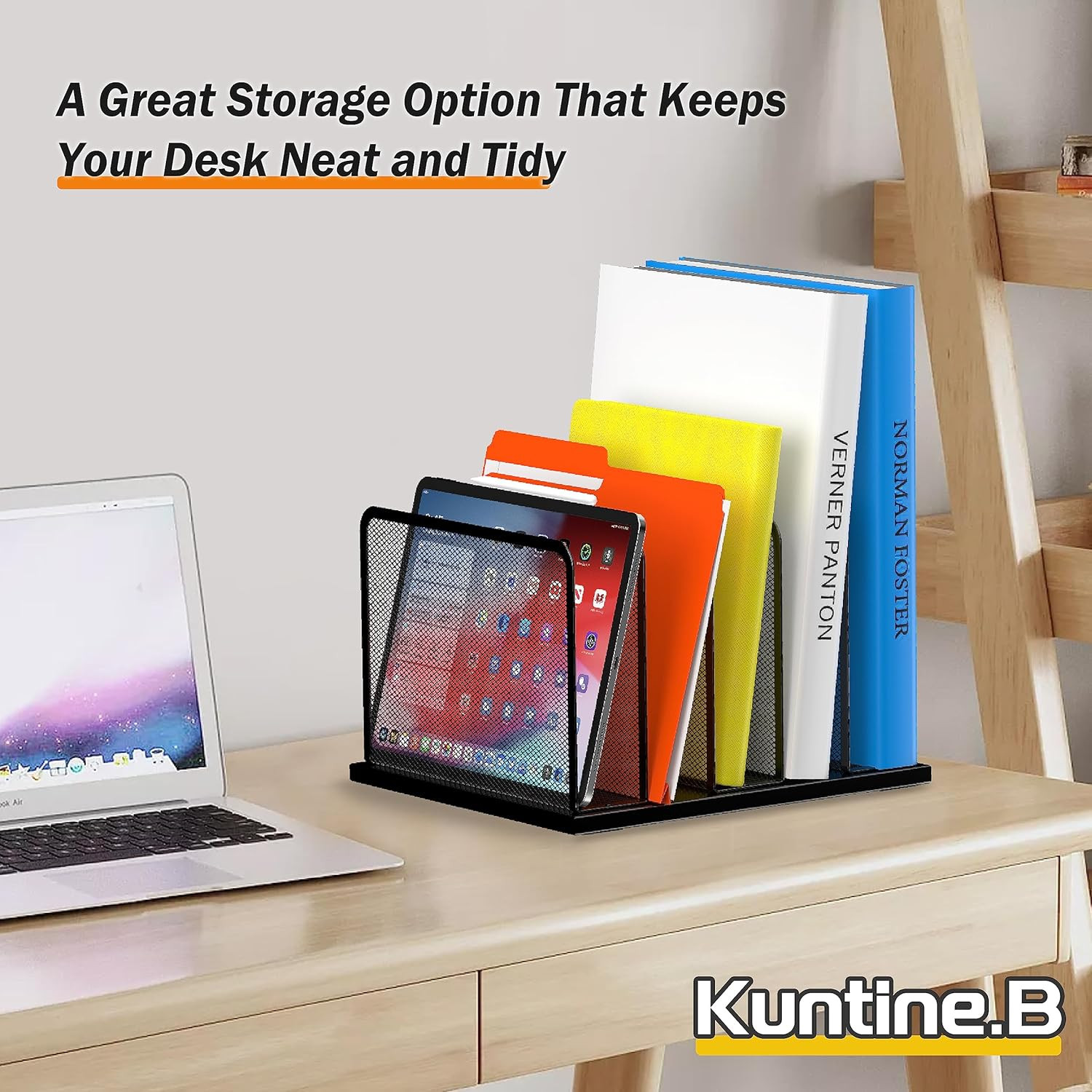 Kuntine.B Desk File Organizer 5 Sections Upright Mesh Desktop Organizer File Sor