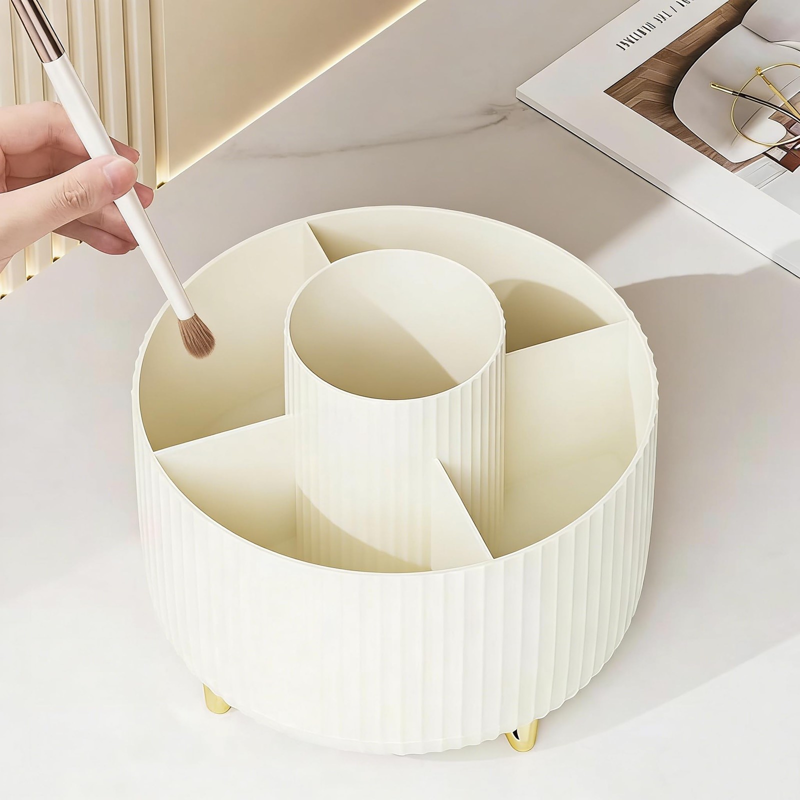 Reflygen 360 Degree Rotating Desktop Organizer,Makeup Cream White