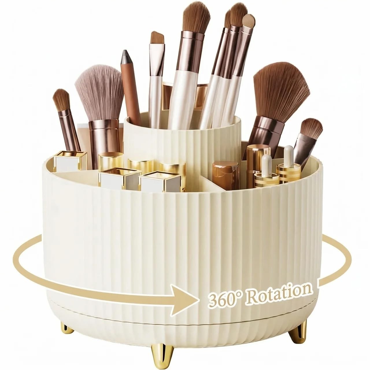 Reflygen 360 Degree Rotating Desktop Organizer,Makeup Cream White