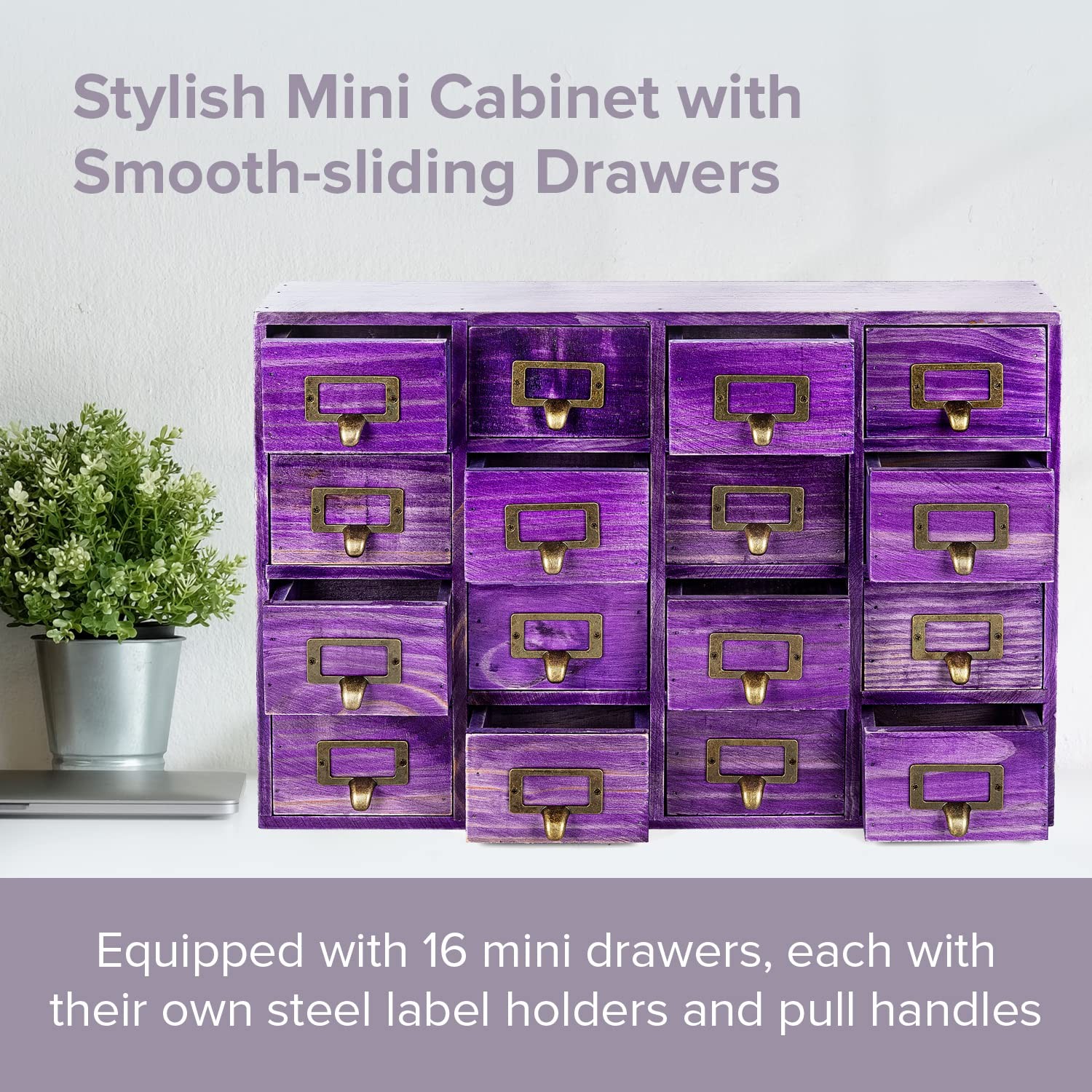 Purple 16-Slot Wooden Drawer Unit – Country Style Desk Organizer – 20″x3.6”x1…