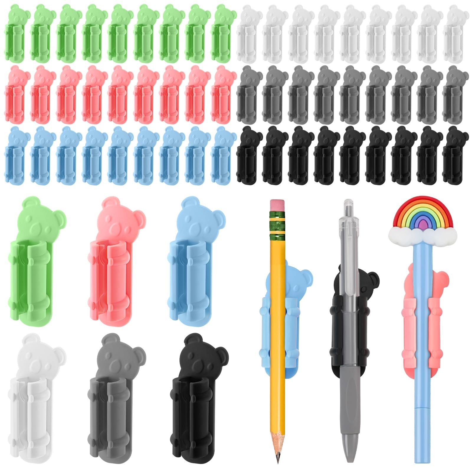 60 Pack Adhesive Pen Holder Clips, Colorful Silicone Pencil Holders for Desk,…