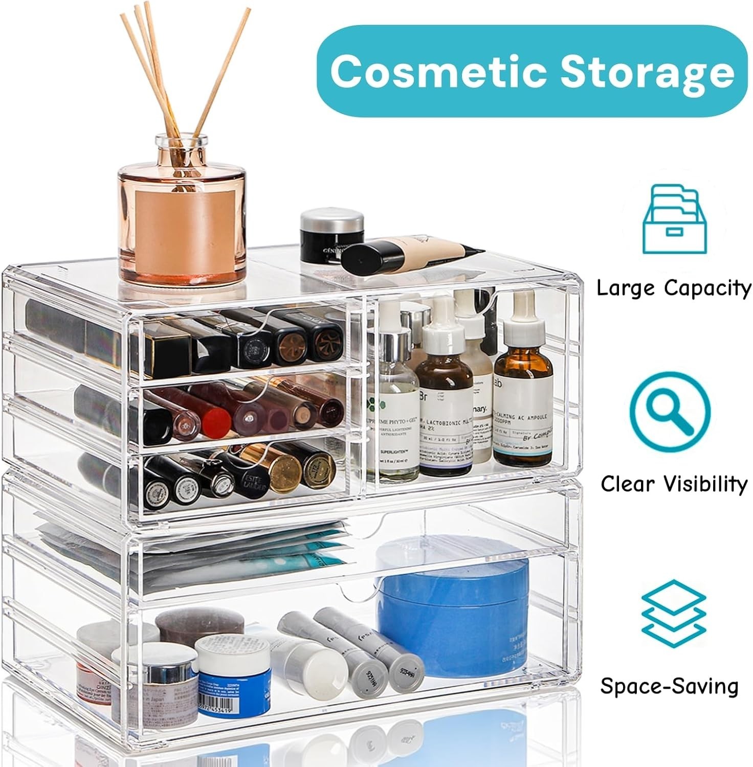 Acrylic Organizer with 6 Drawers, Makeup, Desk, Bathroom Storage
