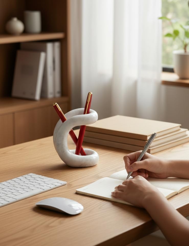 Marble Pen Holder for Desk 4 Inch White Pencil Holder for Desk Accessories & …