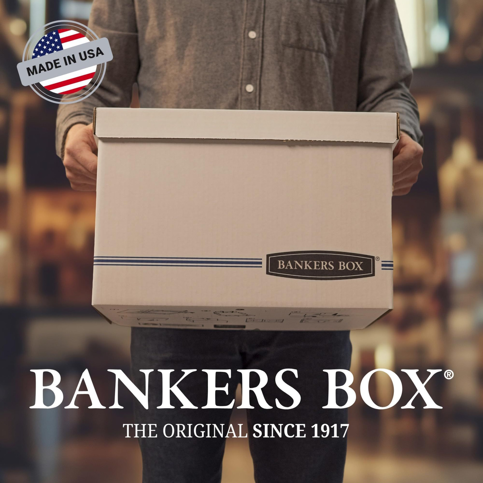 Bankers Box 12-Pack Medium Duty File Storage Boxes with 12-Pack, White/Blue
