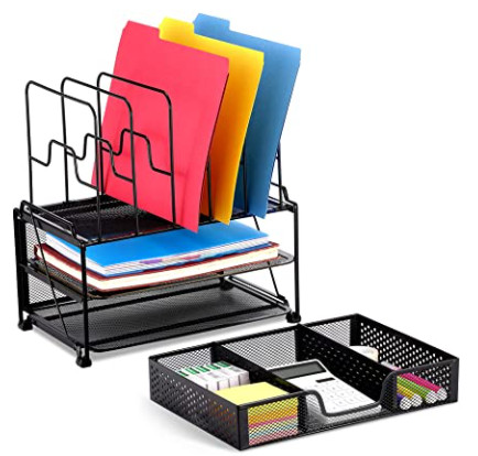 Simple Trending 2-Tray Mesh Desk File Organizer with Drawer Organizer and 6 Remo