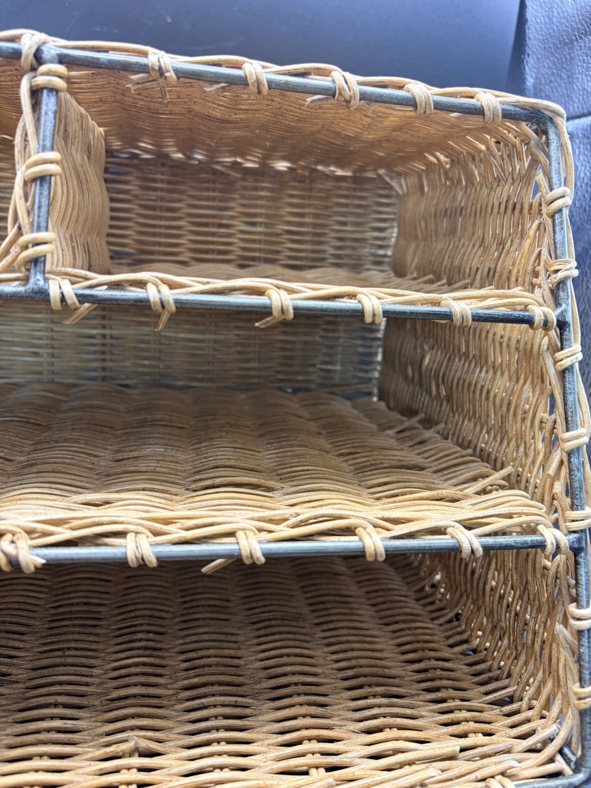 Vintage Wicker Rattan Desk Mail Organizer work Office Cottagecore Boho