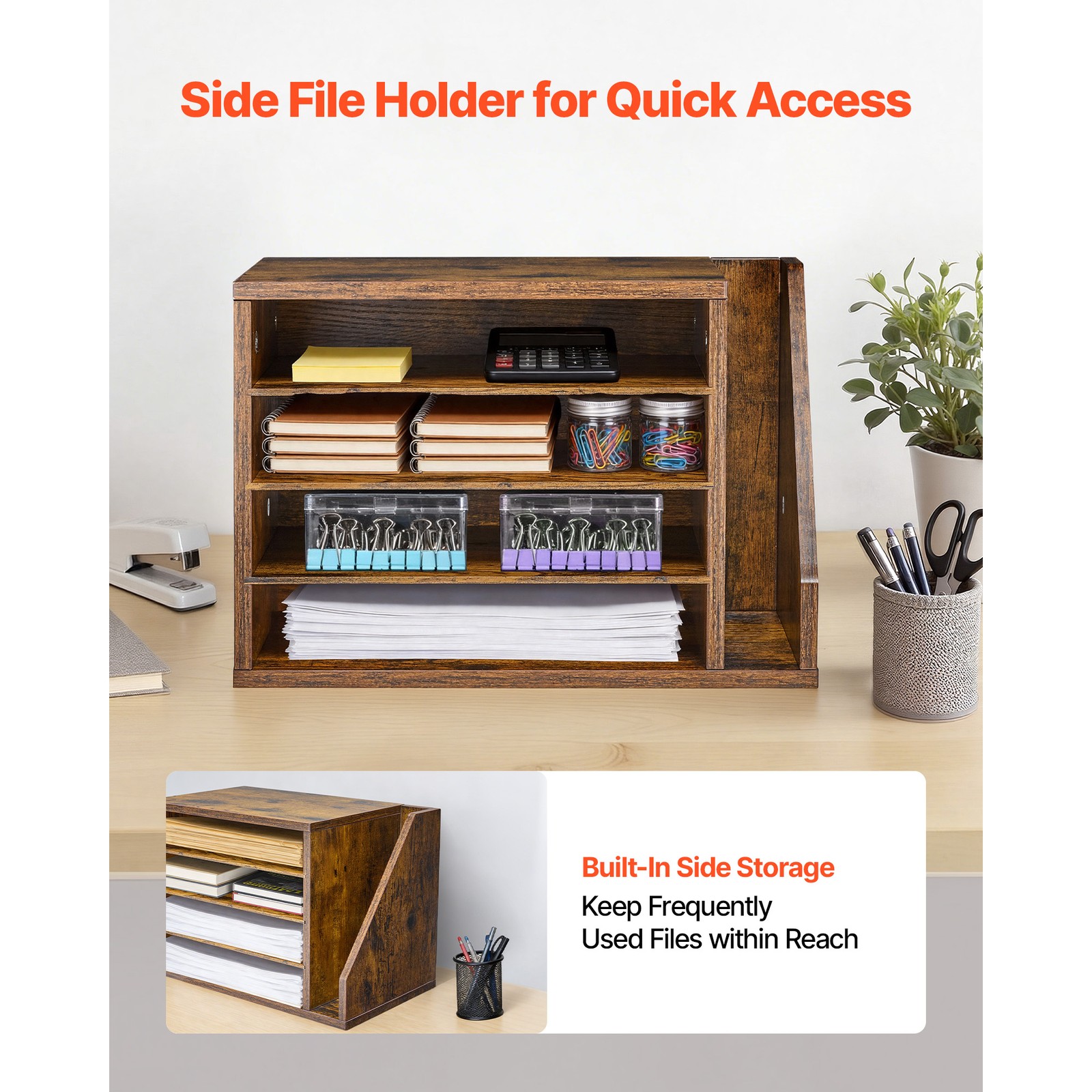 Uimoso 4-Compartment Office Mail Organizer with Detachable Shelves, Brown