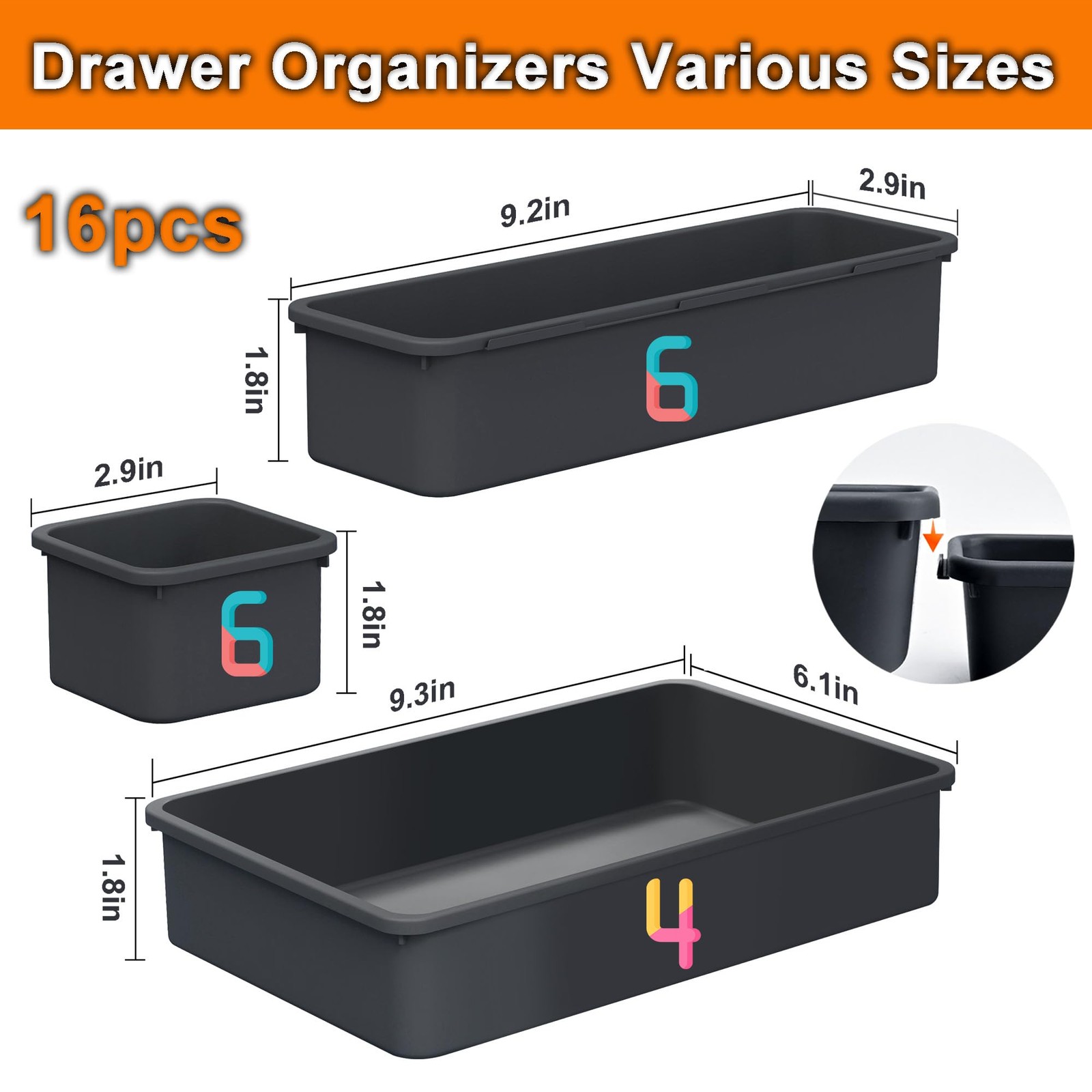 Desk Drawer Organizer Tray Set, 16PCS Plastic Drawer Organizer Bins for Offic…