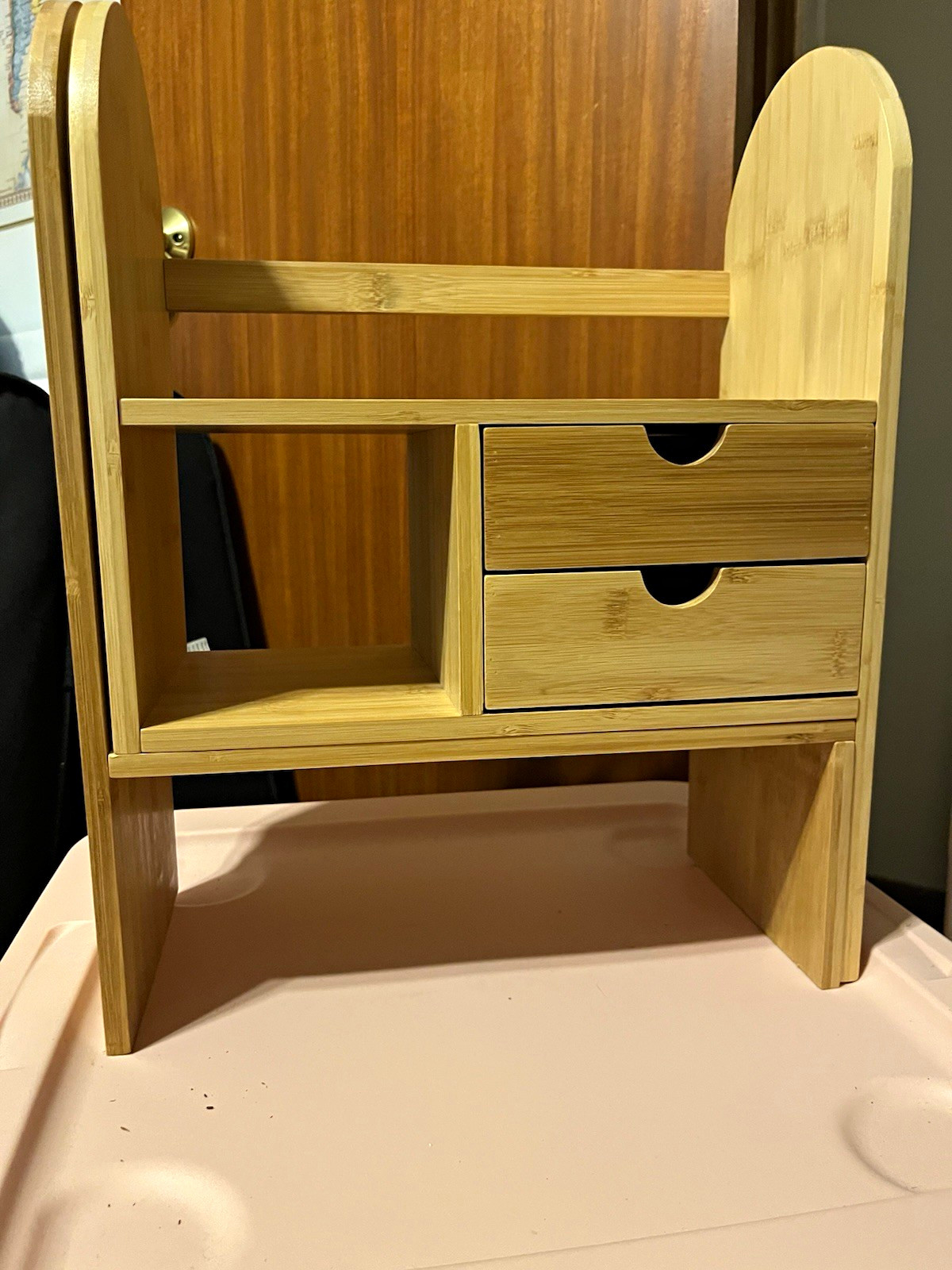 Bamboo Desktop Organizer with Shelves, Compartments and 2 Drawers