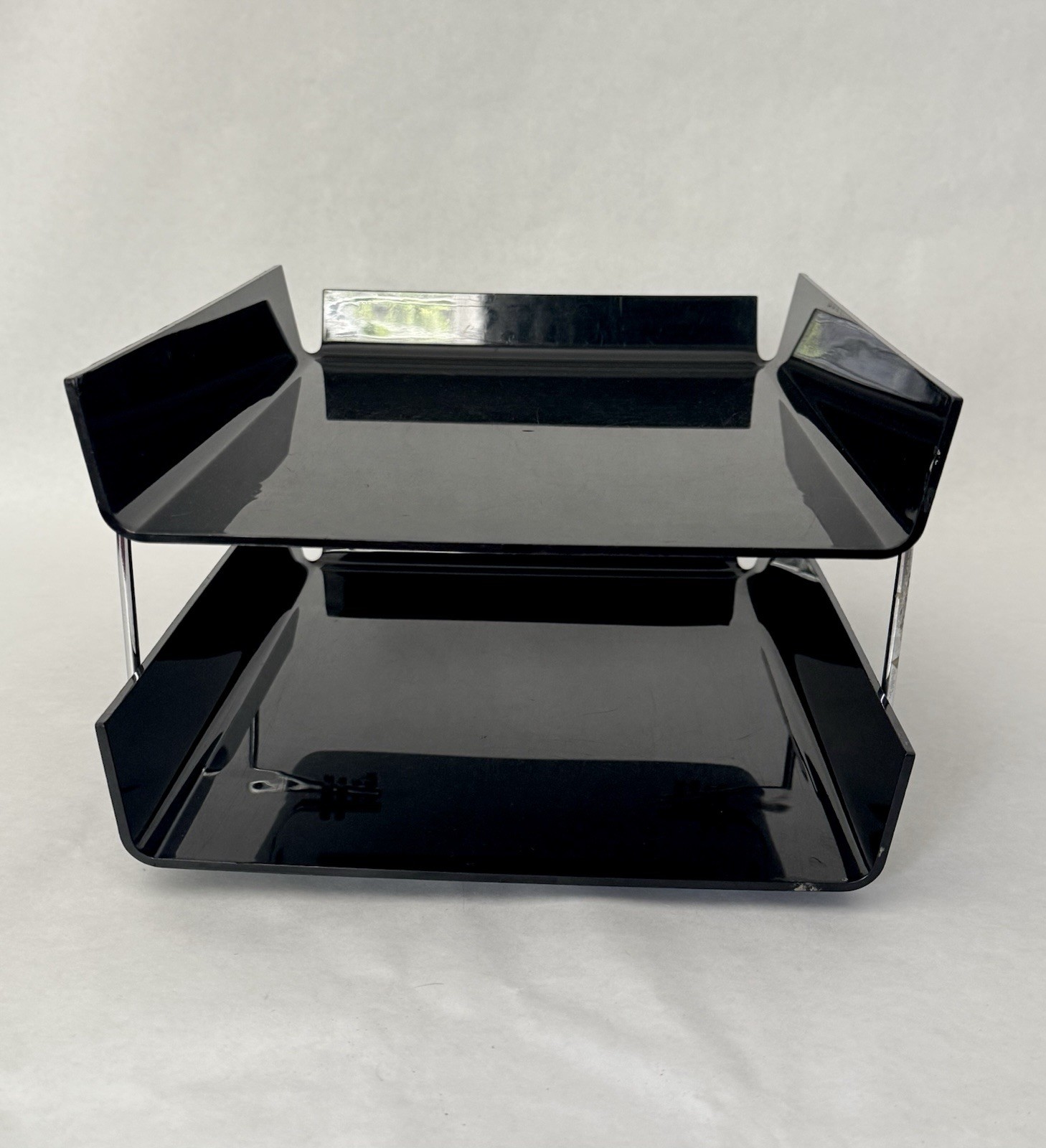 Vintage Plastic Chrome Steel Duk-It McDonald Design MCM Black Letter Paper Trays