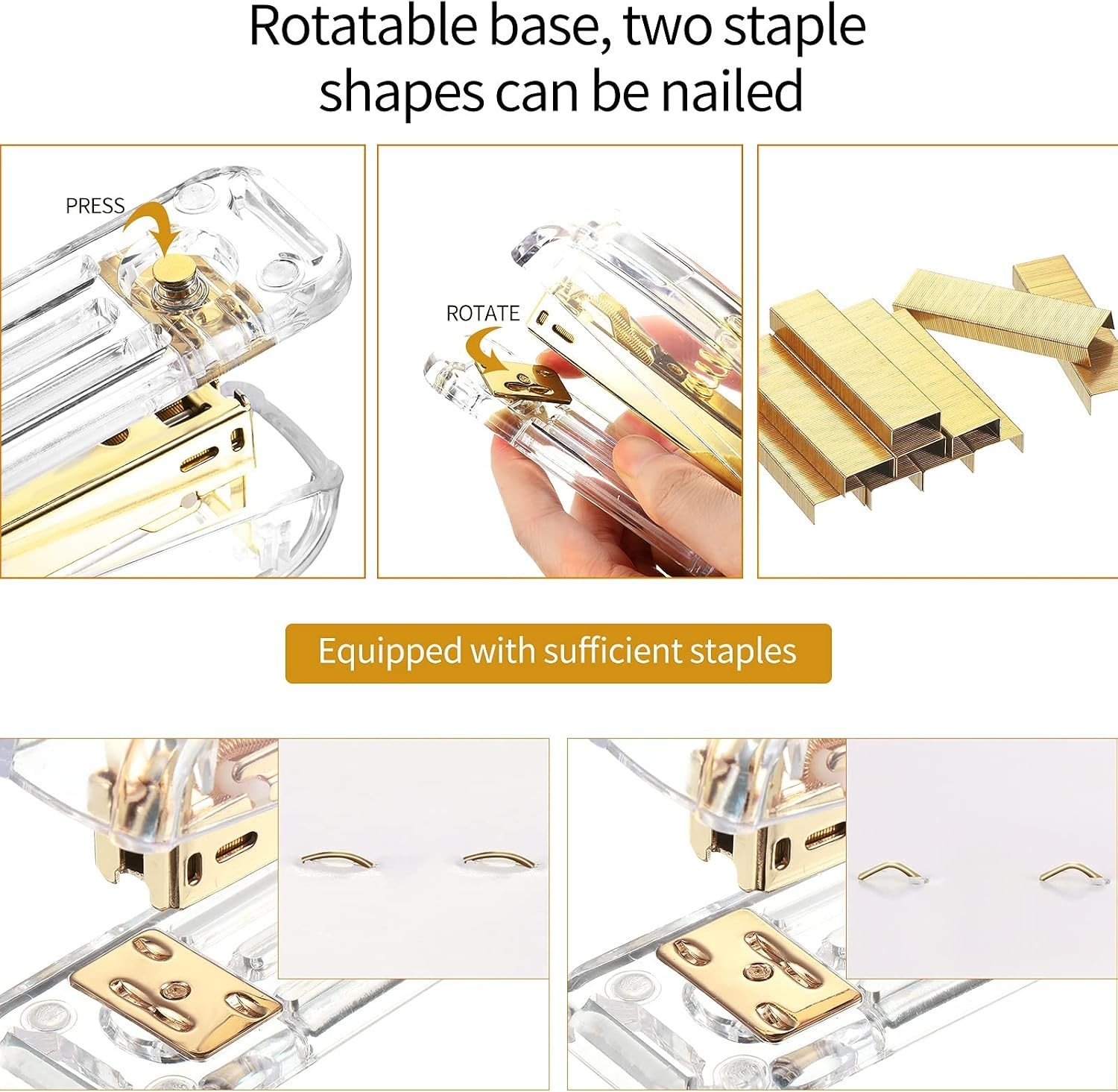 Deluxe Acrylic Office Supplies Set: Gold Stapler & More, 1000 Staples Included