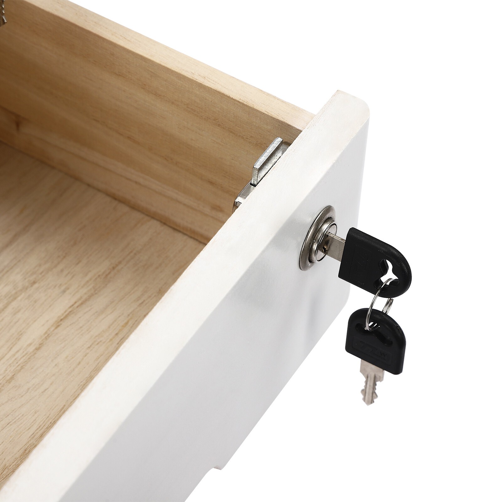 White Wooden Desktop Storage Box With Lockable Drawers Office Flat File Cabinet