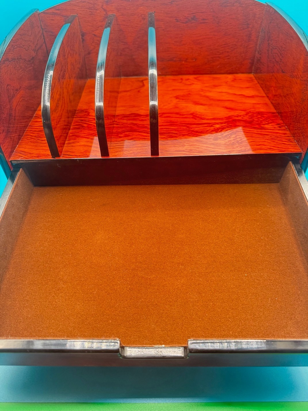 Vintage Burlwood Executive Table Top Organizer