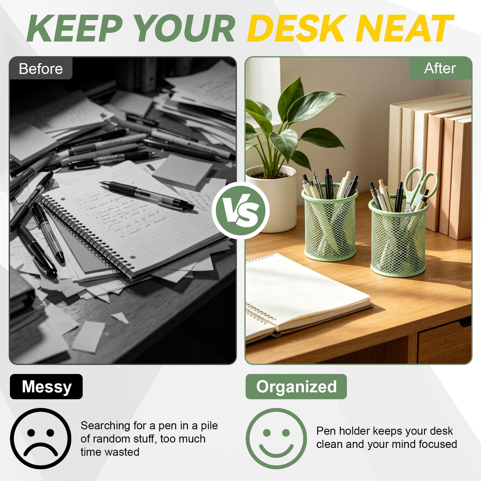 3.5×3.8in Mesh Metal Pen Holder 3 PCS for Home Office, Round Pencil Organizer…