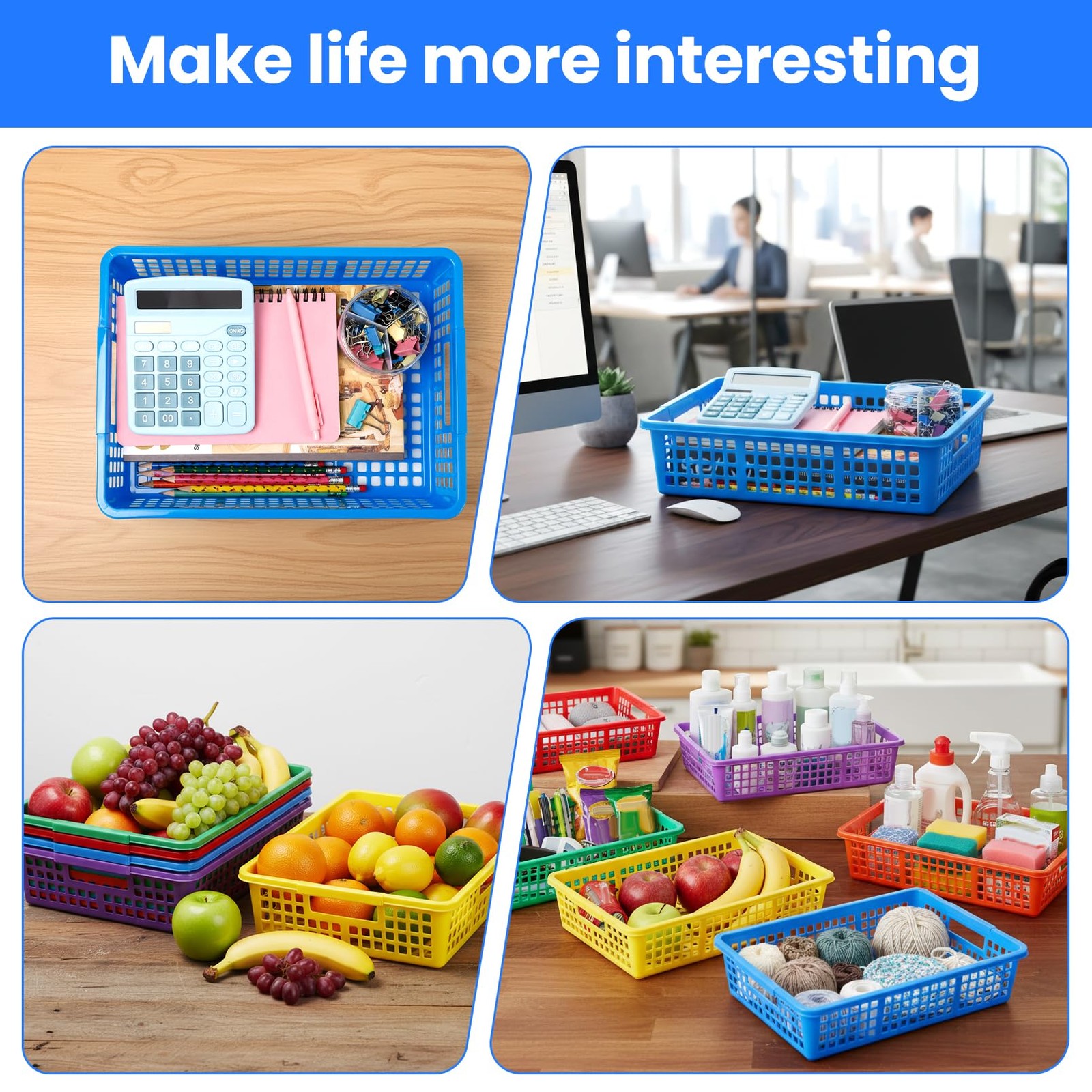 Colorful Plastic Classroom Turn In Paper Tray Storage Basket 13.58×9.9×3.14