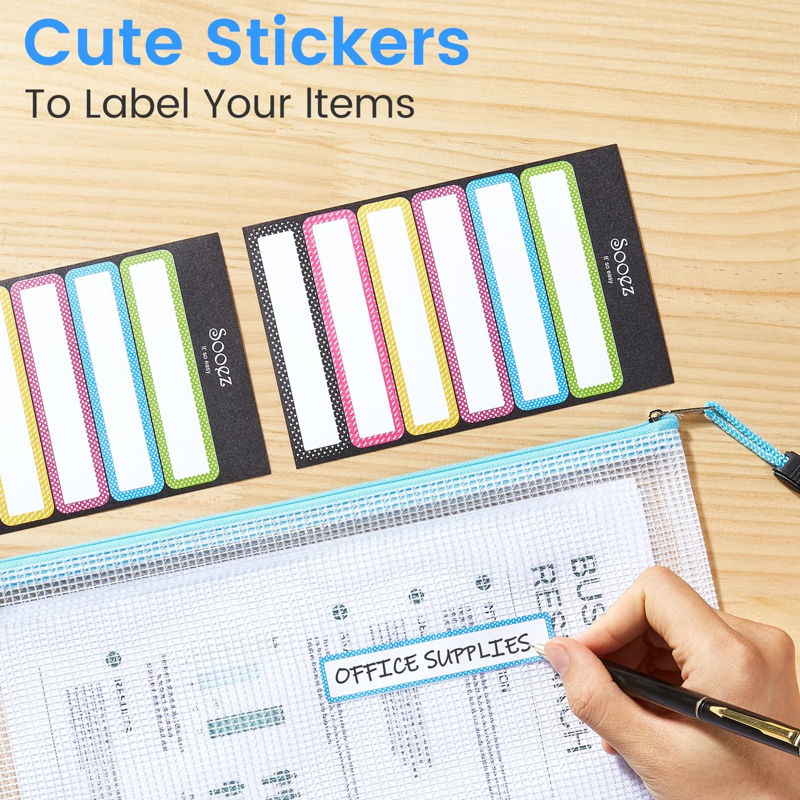 24 Pack Mesh Zipper Pouch with Sticky Labels, A4 Mesh Bags, Sturdy Letter Siz…