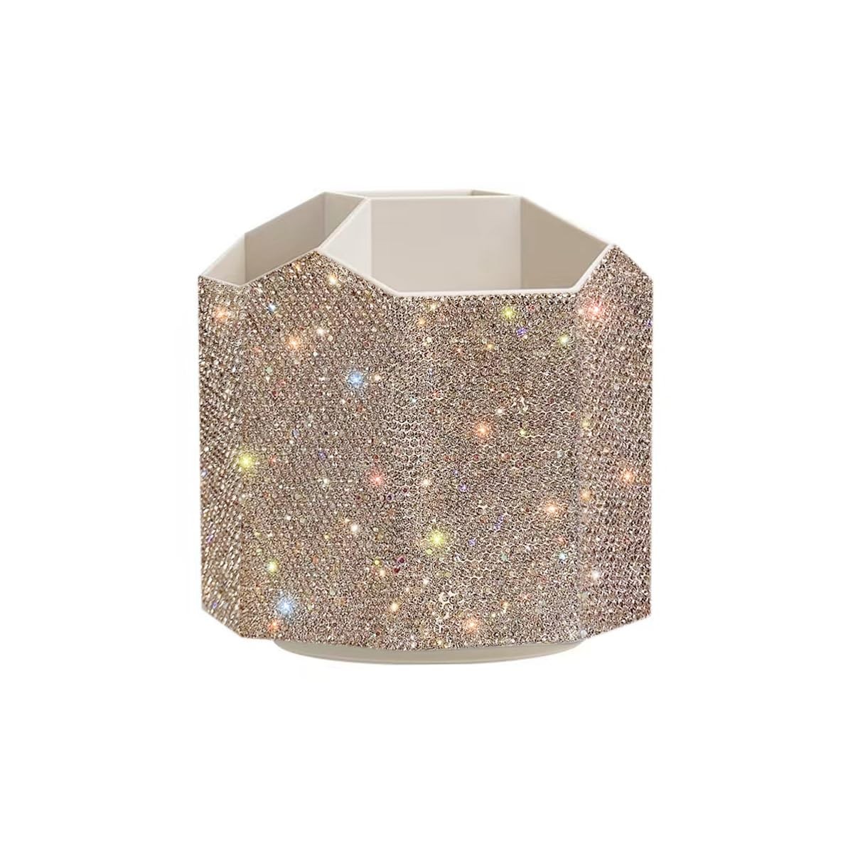 GUFONKOD Bling Design Makeup Brush Holder Organizer,360° Rotating White