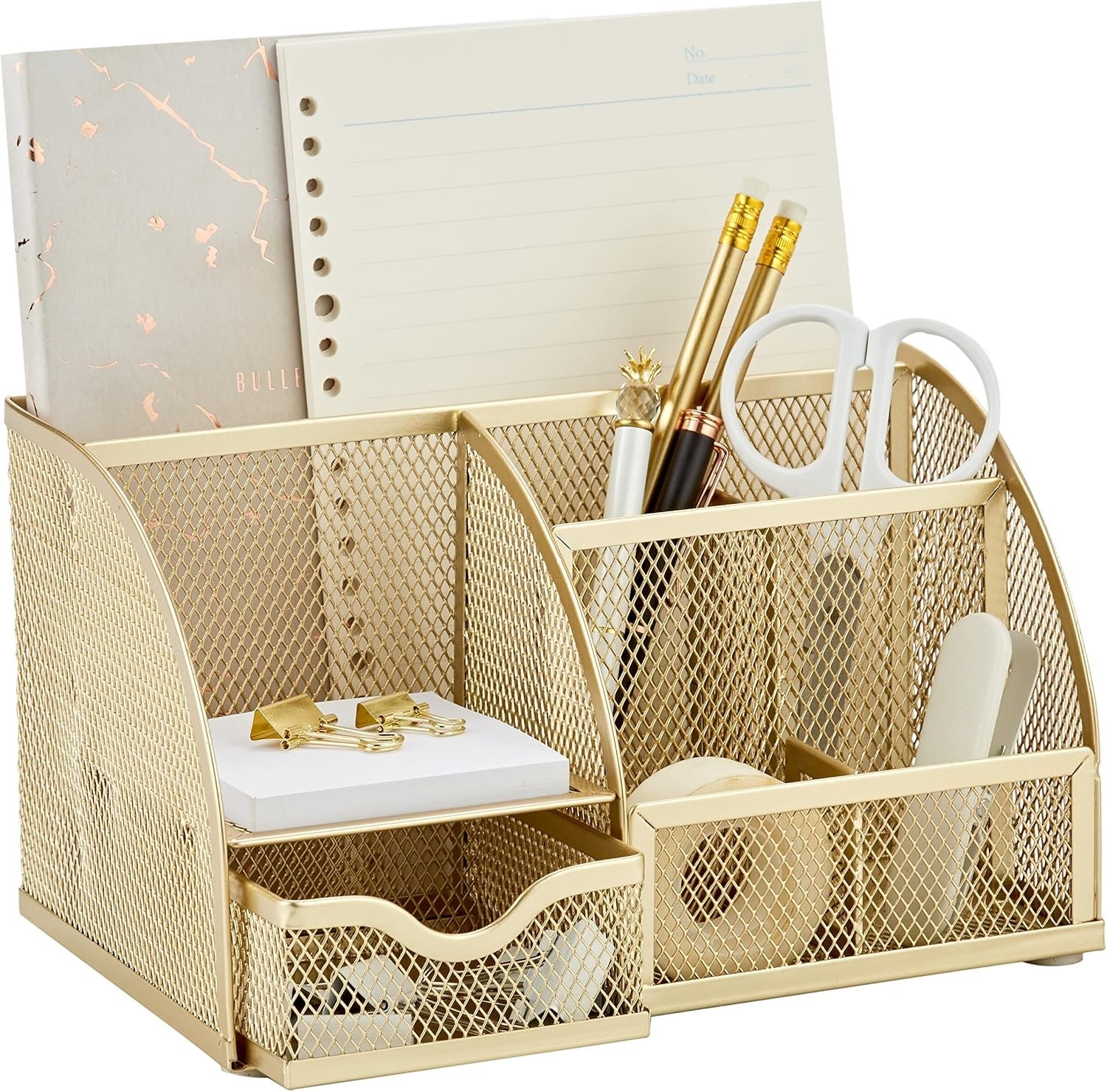 Chic Gold Desk Organizer with Drawer – Home & Office Storage