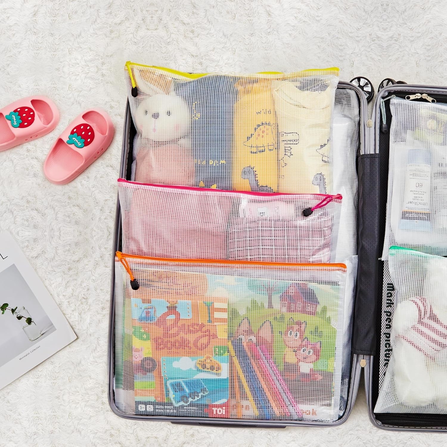 A3 (16.5×12.6 in, 12 Pcs) Mesh Zipper Pouch, 12 Colors Extra Large Zipper Bags,