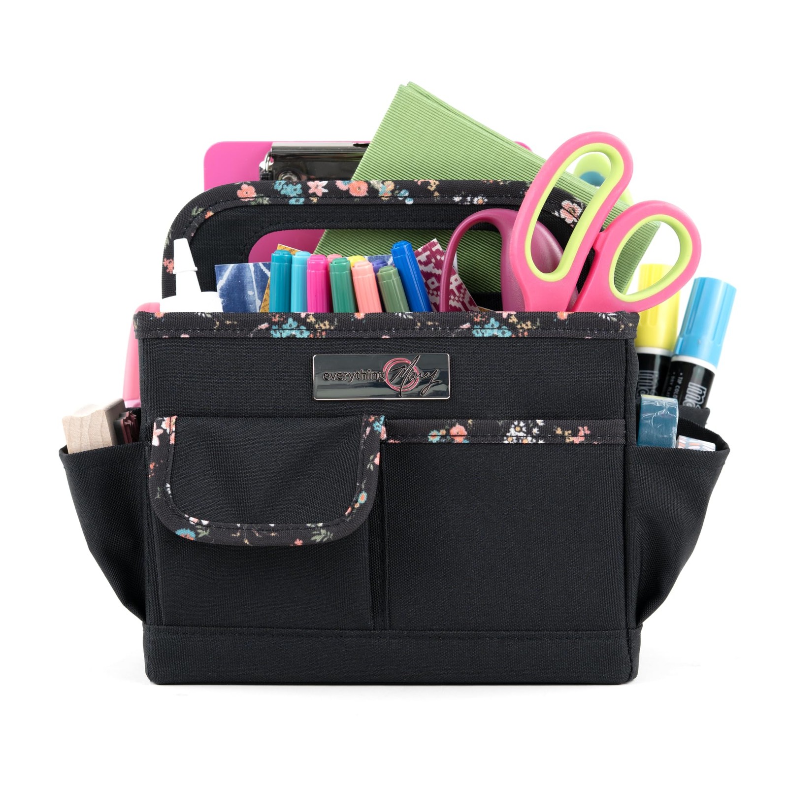 Craft Caddy Black Floral Art Storage Supply Organizer Tote School Office Home