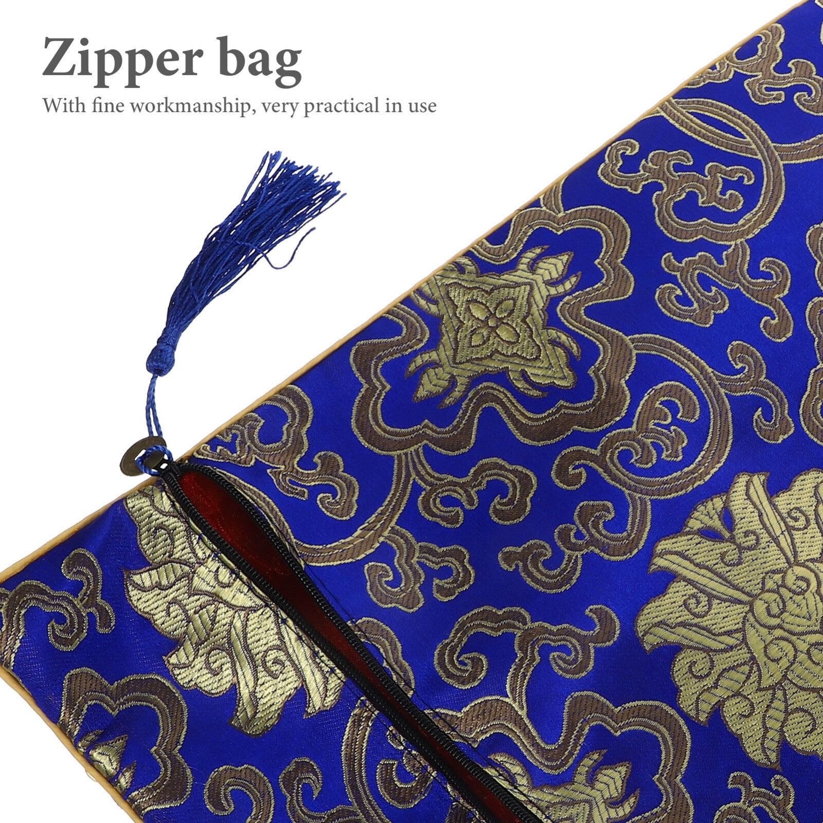 Chinese Style Zipper Storage Bag 13.4X9.4 in Multi-Purpose Pouch for Books No…