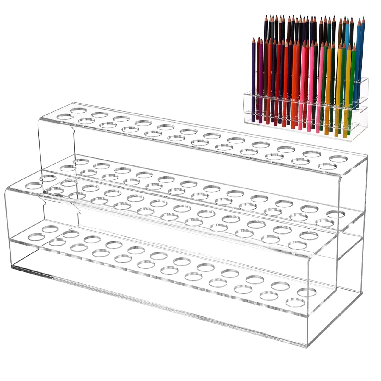 Cabilock 48-Slots Pen Display Stand, 2 Tier Clear Acrylic 24x10cm,