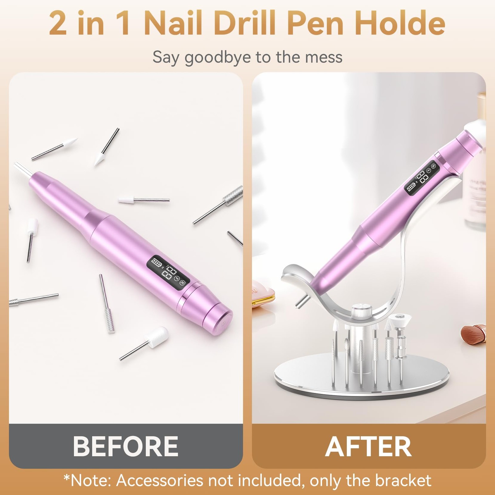 Thowapou Nail Drill Holder, 2 in 1 Bit Holder,12 Holes Silver