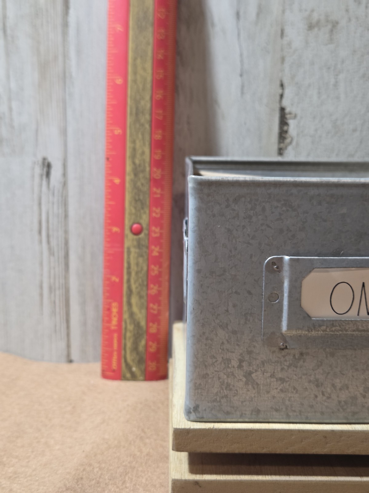 Rae Dunn Natural Wood & Galvanized Metal Turntable Desk Organizer Farmhouse
