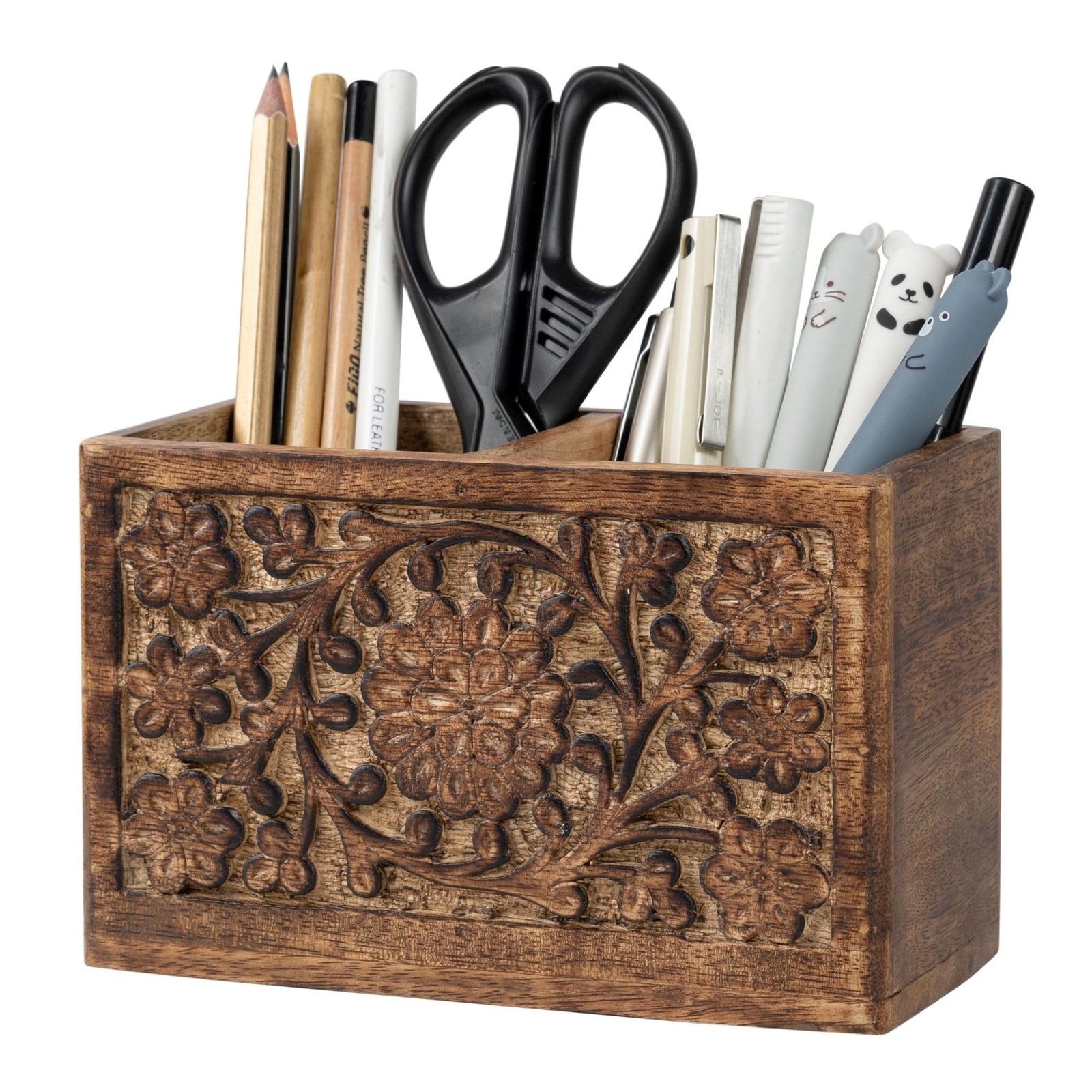 Mie Creations 2 Slot Rustic Pencil Holder Pen Stand for Desk Organizer | Hand…
