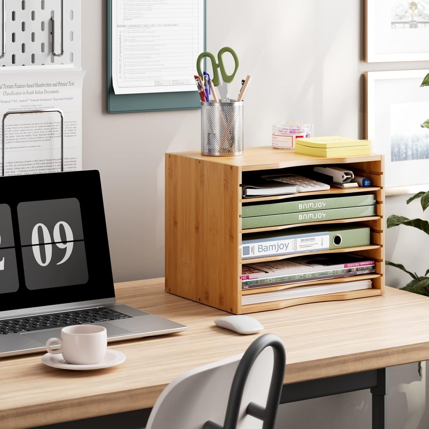Elegant Bamboo 5-Tier Desktop Organizer with Adjustable Shelves for Home Office