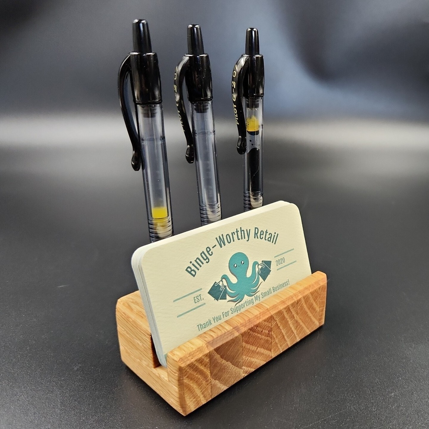 Desk Organizer Business Card Holder and Pen Stand Handmade Office Gift Oak Wood
