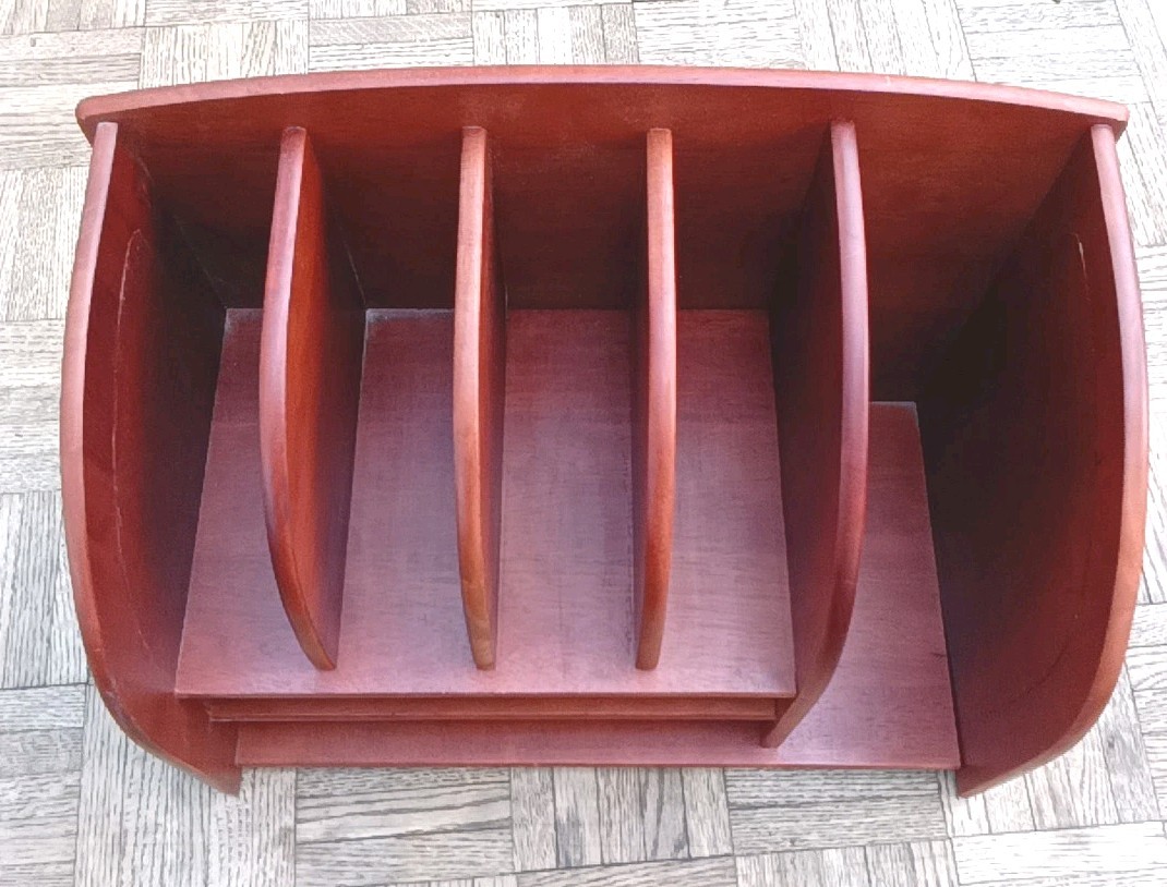 Vintage REAL Wood Leatherette Rattan Desktop Document & Mail Organizer RARE VNC