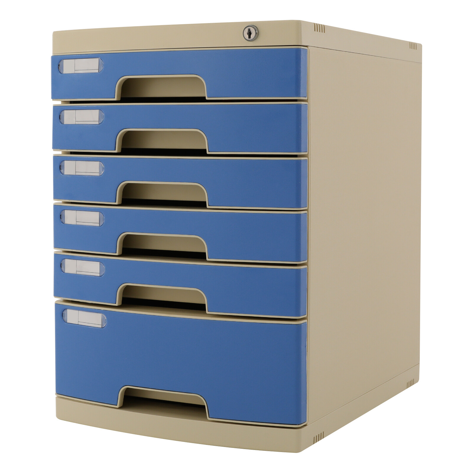 Modern Blue 6-Tier Plastic Desk Organizer with Lockable Drawers