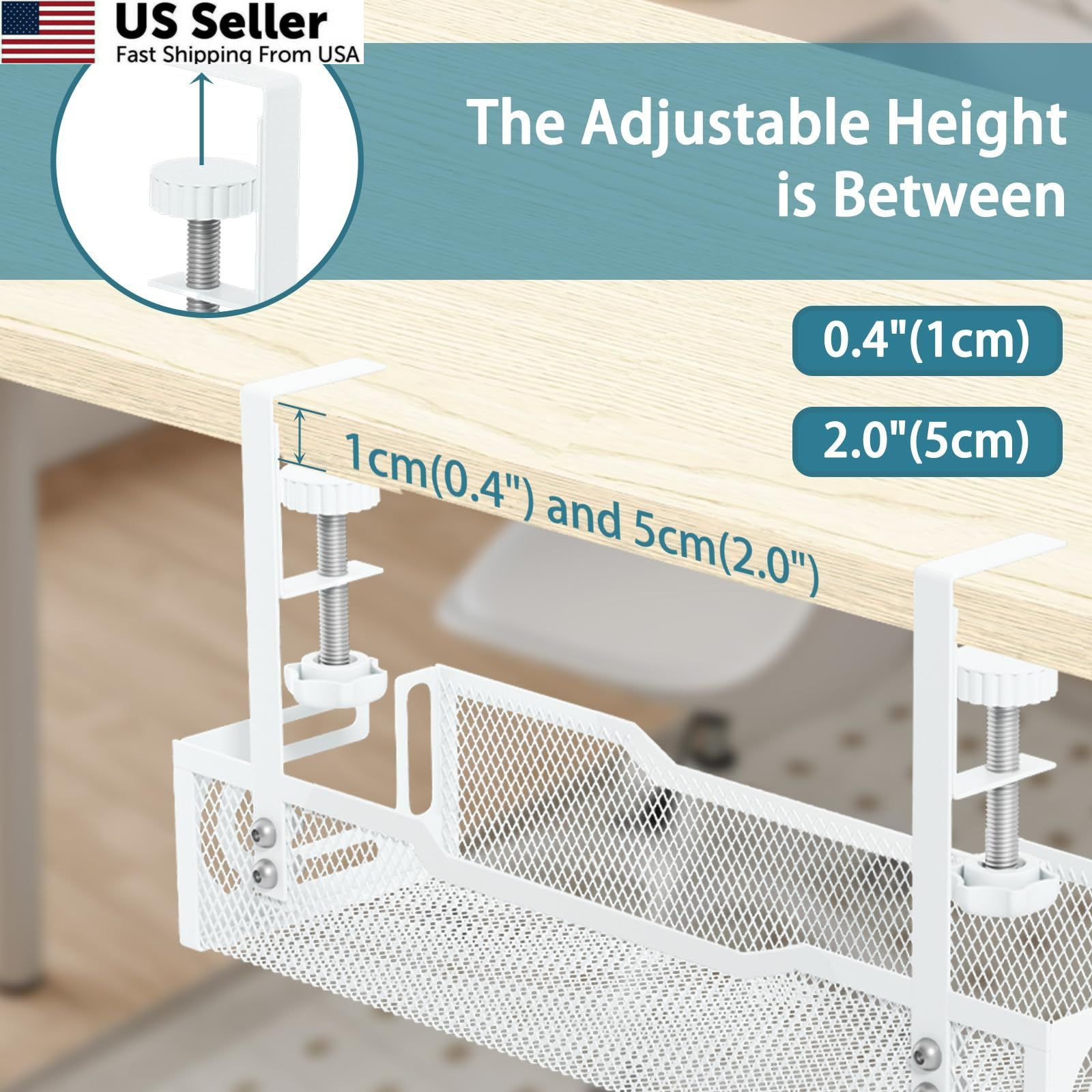 Under Desk Cable Management Tray, No Drill Mesh 1Pack-White (15.3”)