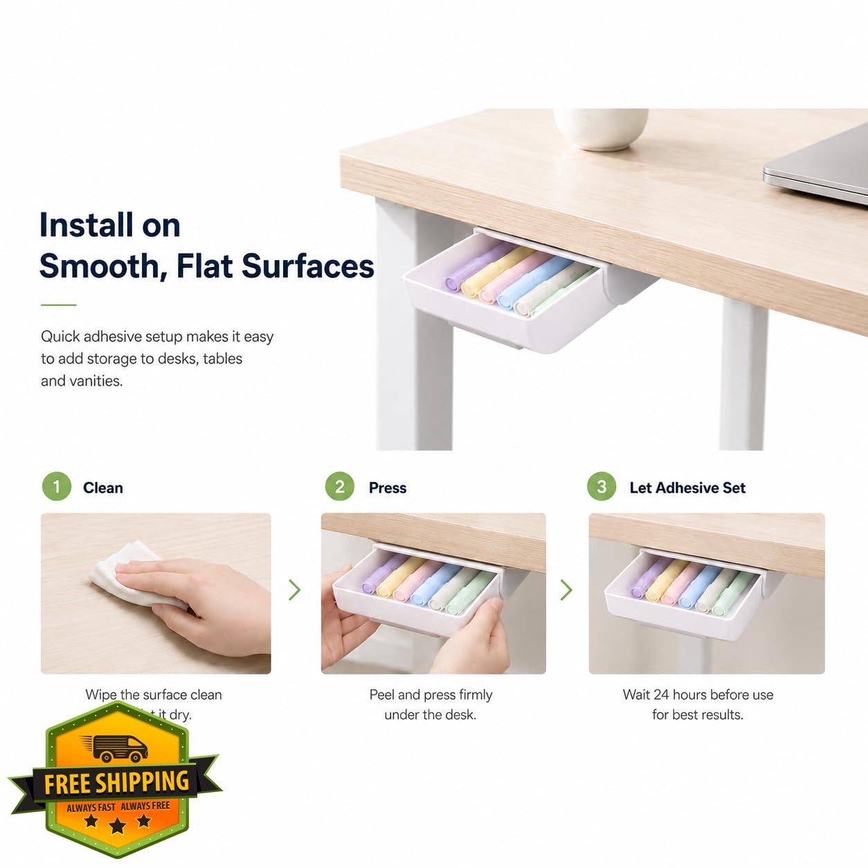 YOOUSOO 2 Pack Under Desk Drawer White