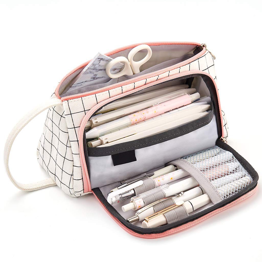 Durable Pen Pouch, Big Capacity Organizer, Stationery, Pink