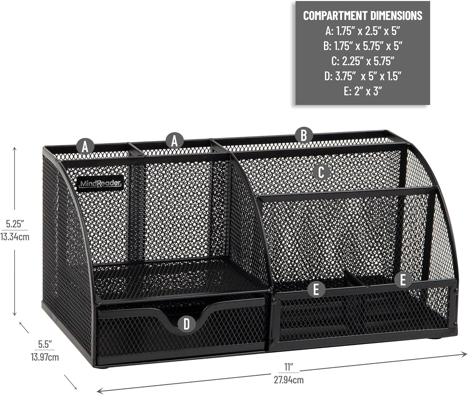 Mind Reader 7-Compartment Desktop Organizer, Metal Mesh Desk Organizer for Pens,