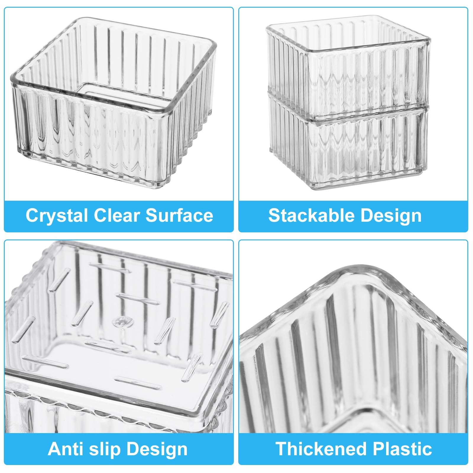 7 PCS Clear 4 Size Stackable Plastic Makeup Drawer Organizer Storage Bins