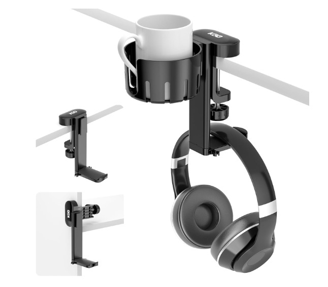 2in1 Headphone Hanger with Desk Cup Holder Under Desk Rotatable Headset Holder S