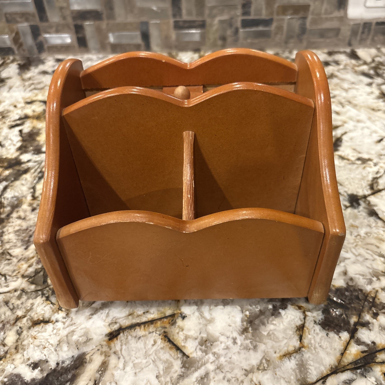 MCM Wood Turning Mail Accessories Holder Lazy Susan Swivel Desk Organizer Caddy