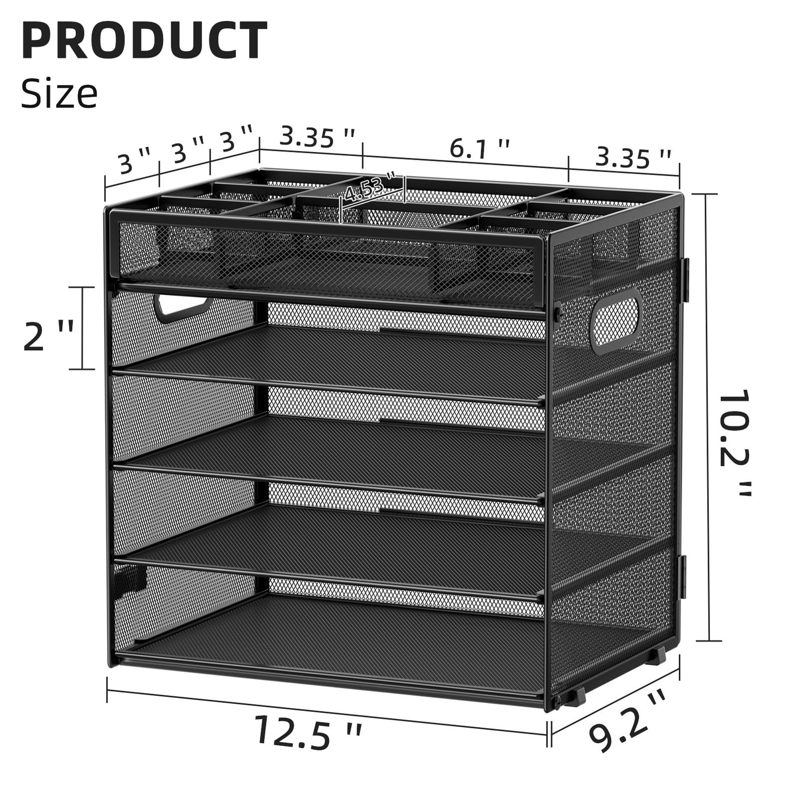 5Tier Letter Tray Paper Organizer With Handle Mesh File Desktop Storage Black