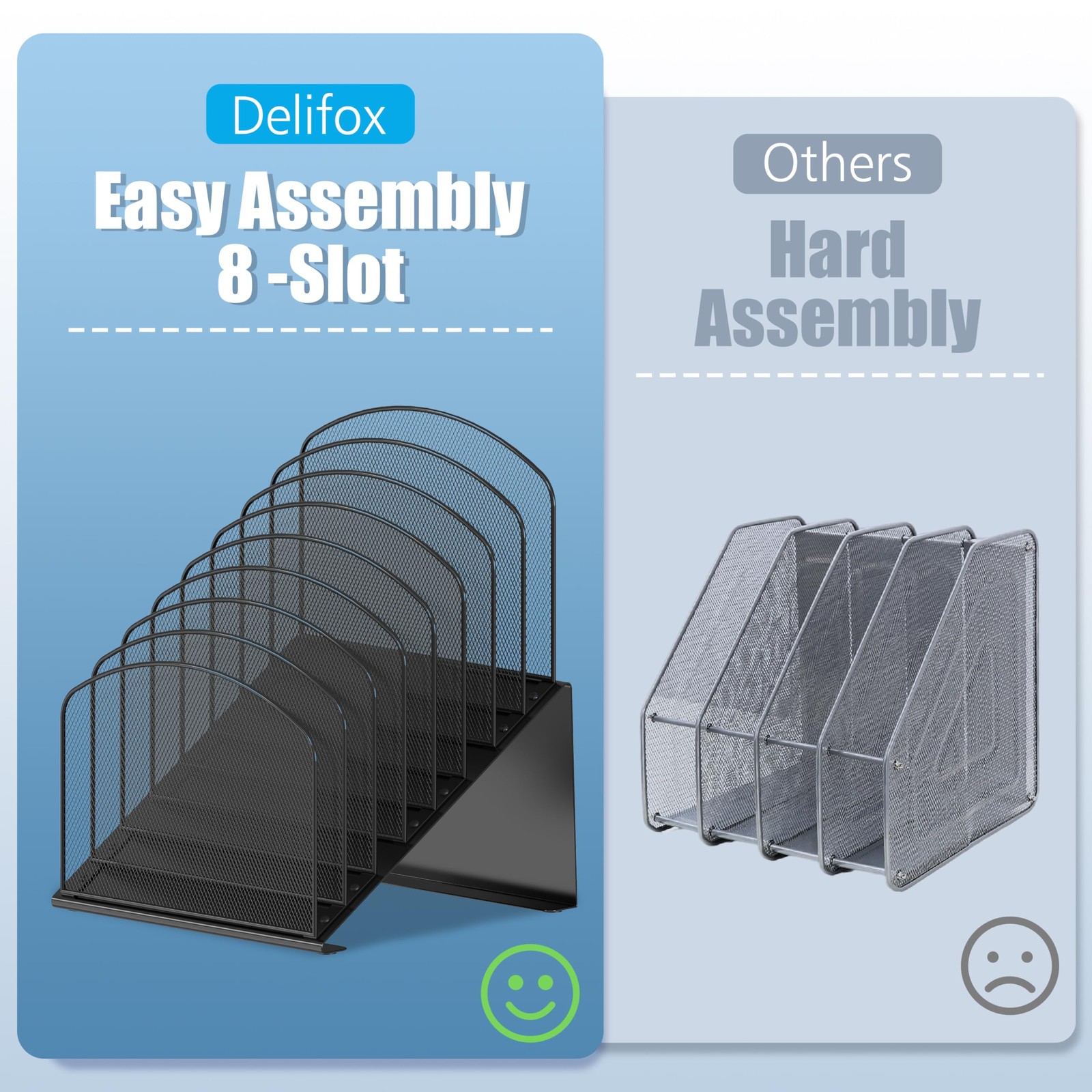 Inclined Desk File Organizer, 8-Section Upright Organizer 1Pack, Black