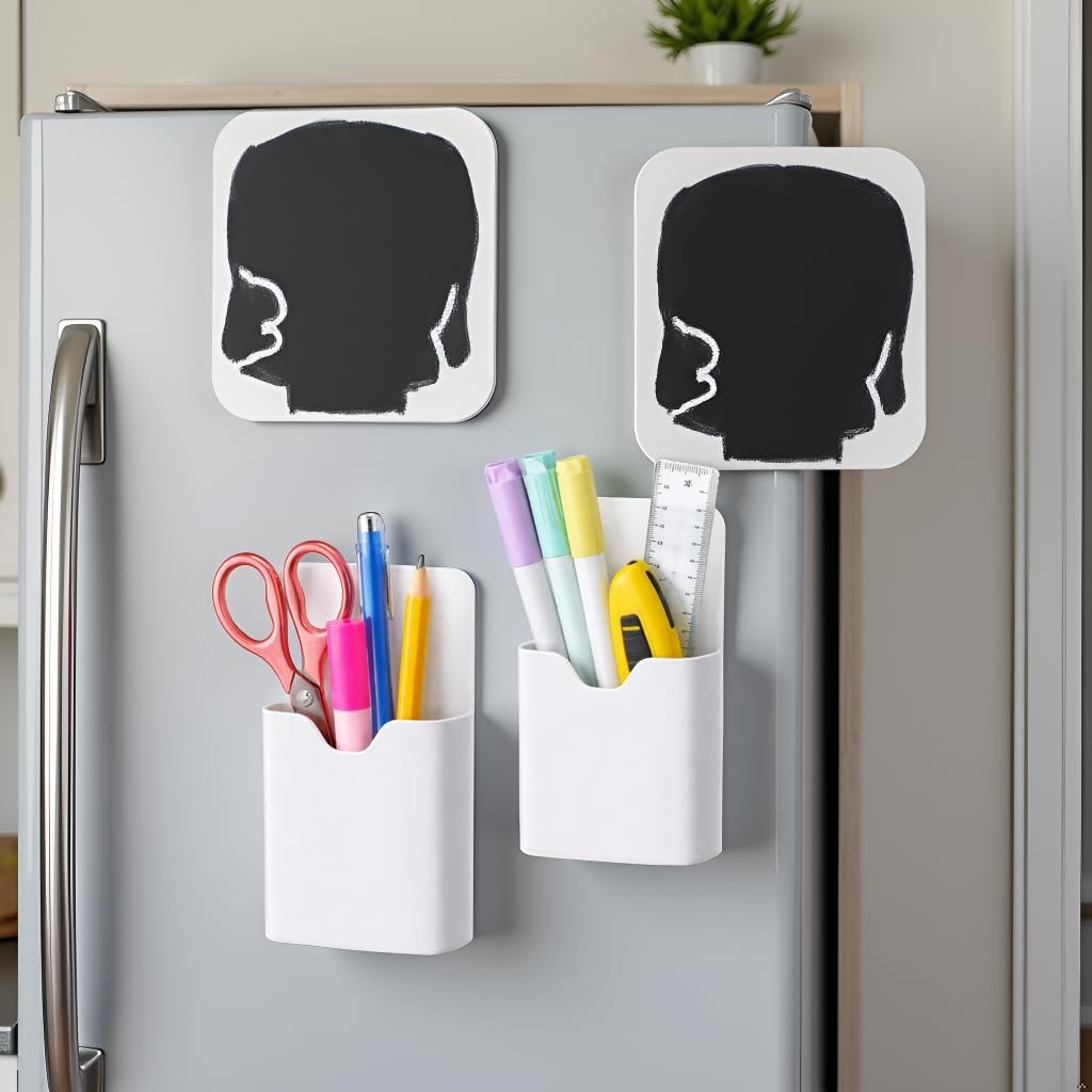 2 Pcs White Simple Design Magnetic Pen Holders for Whiteboard Fridge, Strong …