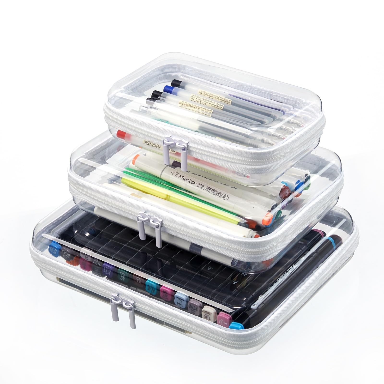 3PCS Clear Zipper Pouches, Kid’s Toy Storage Organizer Bins, Zippered Hard Po…