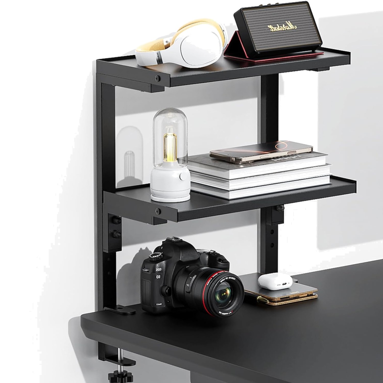 Elegant 2-Tier Desk Shelf – Adjustable Organizer, Easy No-Drill Installation