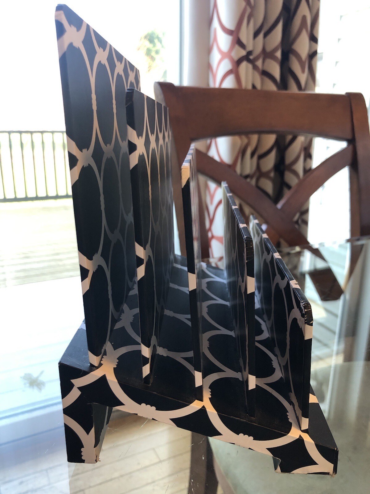 Desk Top Black & White Geometric Patterned Letter File Organizer