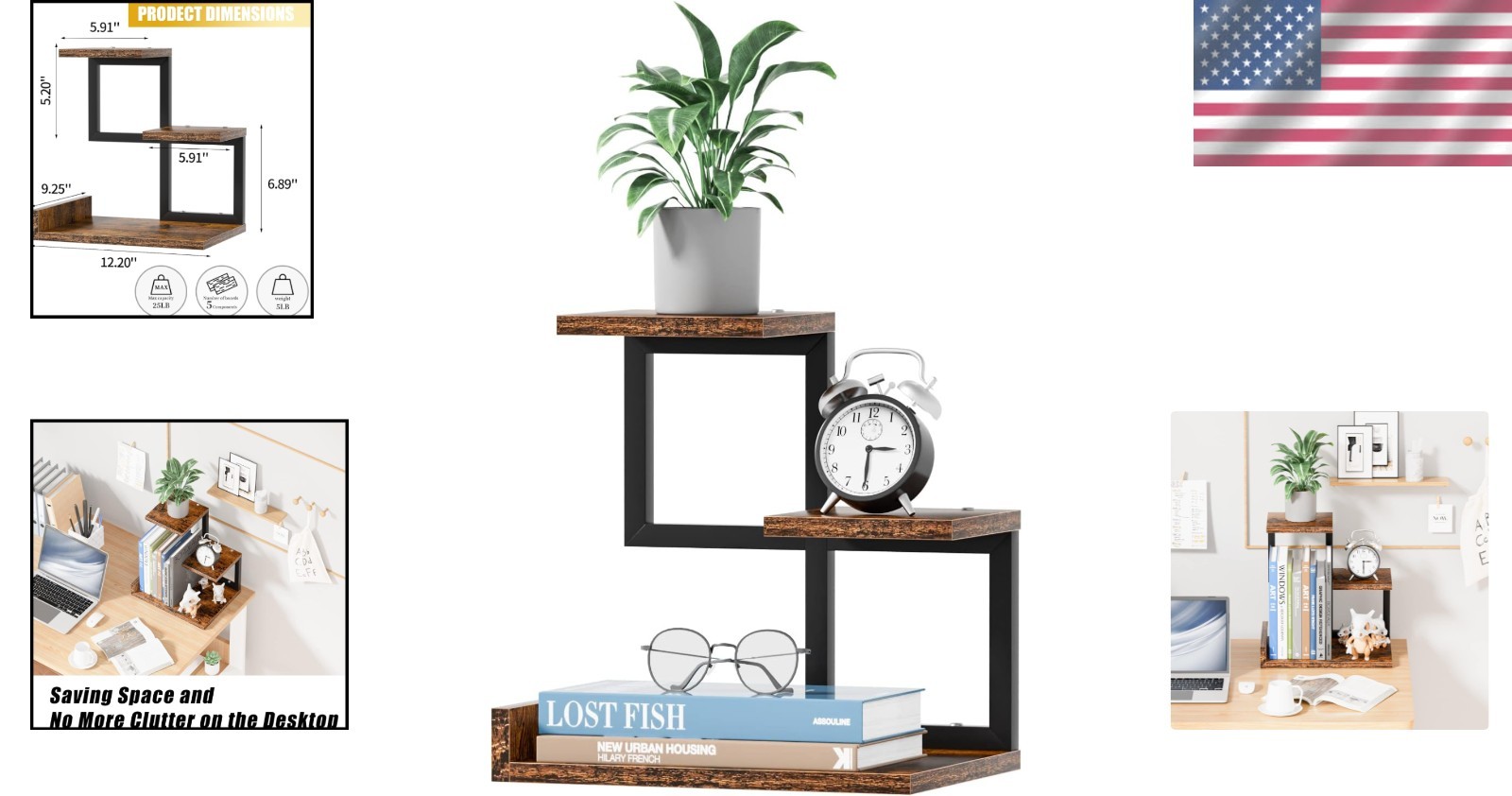 Desk Shelf Organizer – Wood Desktop Shelf, Freestanding Desk Hutch Office Dec…