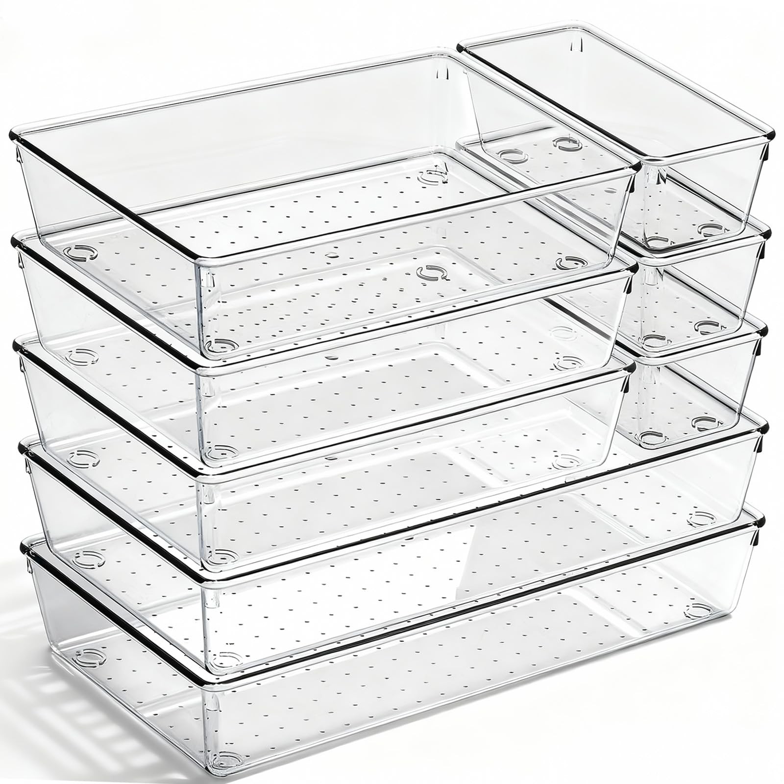 8 Pack Clear Plastic Drawer Organizer Bins, Acrylic Dividers, NonSlip